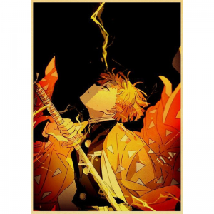 Poster Demon Slayer Zenitsu Agatsuma avec des Eclairs 30x21 cm